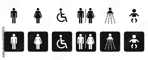 WC Symbole   Sanitary  Sanitar piktogram Black And White Sign Icon Design Flat Icons