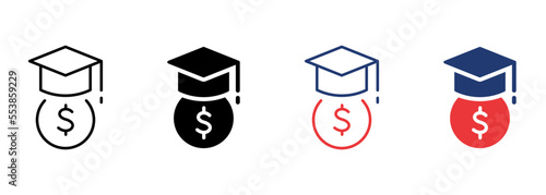Student Support with Money. Charity and Donation Concept Icon. Affordable education. Charitable foundation for Education. Financial Aid for Learning. Editable stroke. Vector illustration