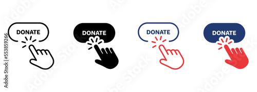 Button for Online Donate Icon. Donation with Click Pictogram. Support and Give Help Online Icon. Charity and Donation Concept. Editable Stroke. Isolated Vector Illustration