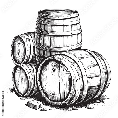Fotografia Wooden barrels hand drawn sketch Winemaking Vector illustration