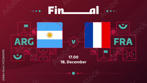 argentina france playoff final match Football 2022. 2022 World Football championship match versus teams intro sport background, championship competition poster, vector