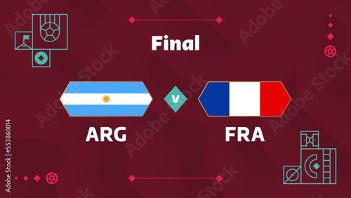 argentina france playoff final match Football 2022. 2022 World Football championship match versus teams intro sport background, championship competition poster, vector
