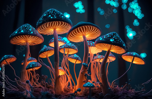 Valokuva Fantasy enchanted fairy tale forest with magical Mushrooms