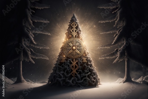 Nordic x-mas tree, viking style, phantasy, generative ai photo