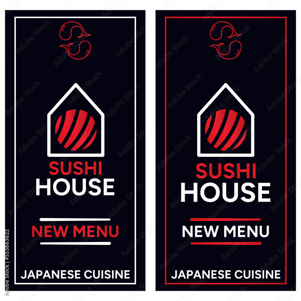 Flat Asian Food. Sushi House, New Menu vector flyers template