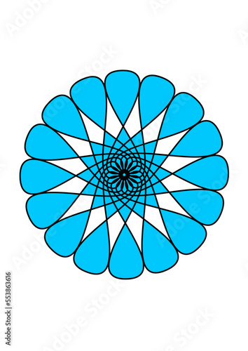  rosette in form einer blüte mit abstaktem radial symmetrischem muster schwarz-blau