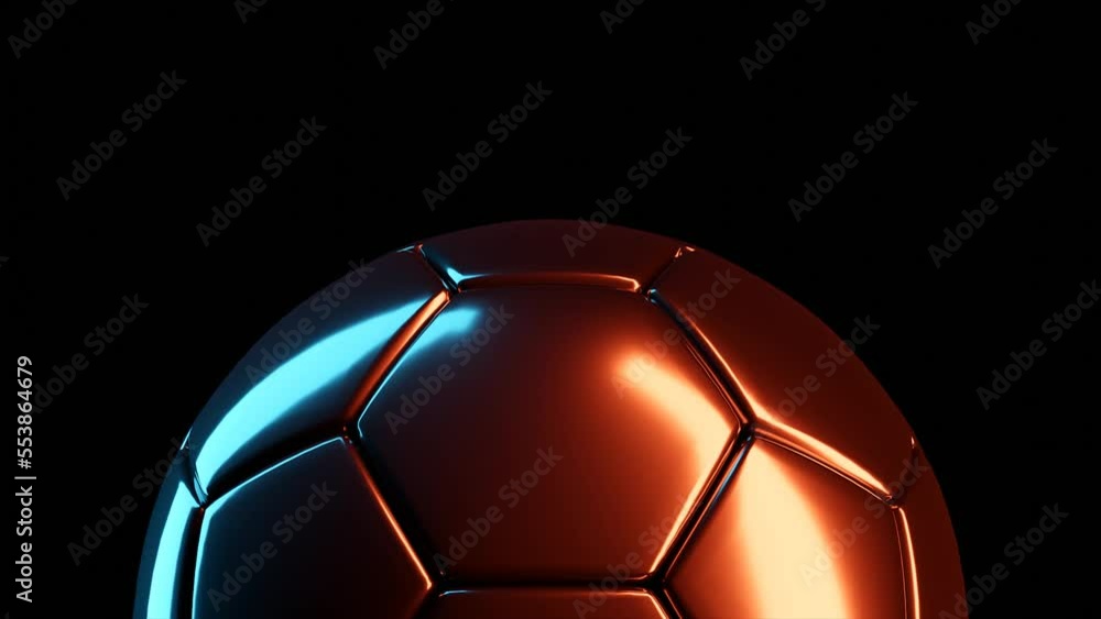 Golden soccer ball. Soccer concept. 3d looping animation