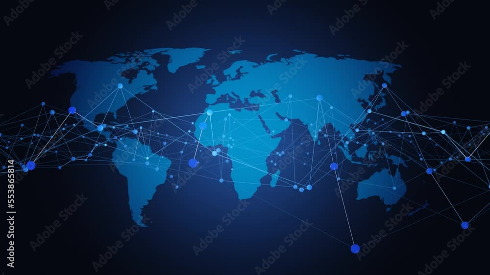 Tech earth globalization in 3d animation. Global Business dots on rotating planet. Tech earth globalization in 3d animation. Global Business dots on rotating planet.