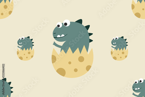 Vector cute dino in egg pattern vector design illustration
