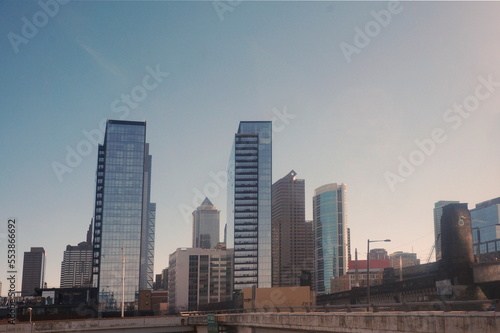 Cityscape of Skyscrapers Reflecting Blue SKy