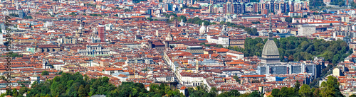 Aerial panorama of the historic center of Turin (Piedmont, Italy) seen from Colle della Maddalena