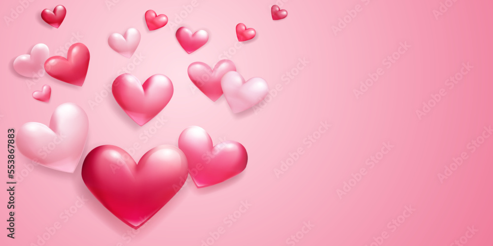 Valentine's Day illustration with red hearts on pink background