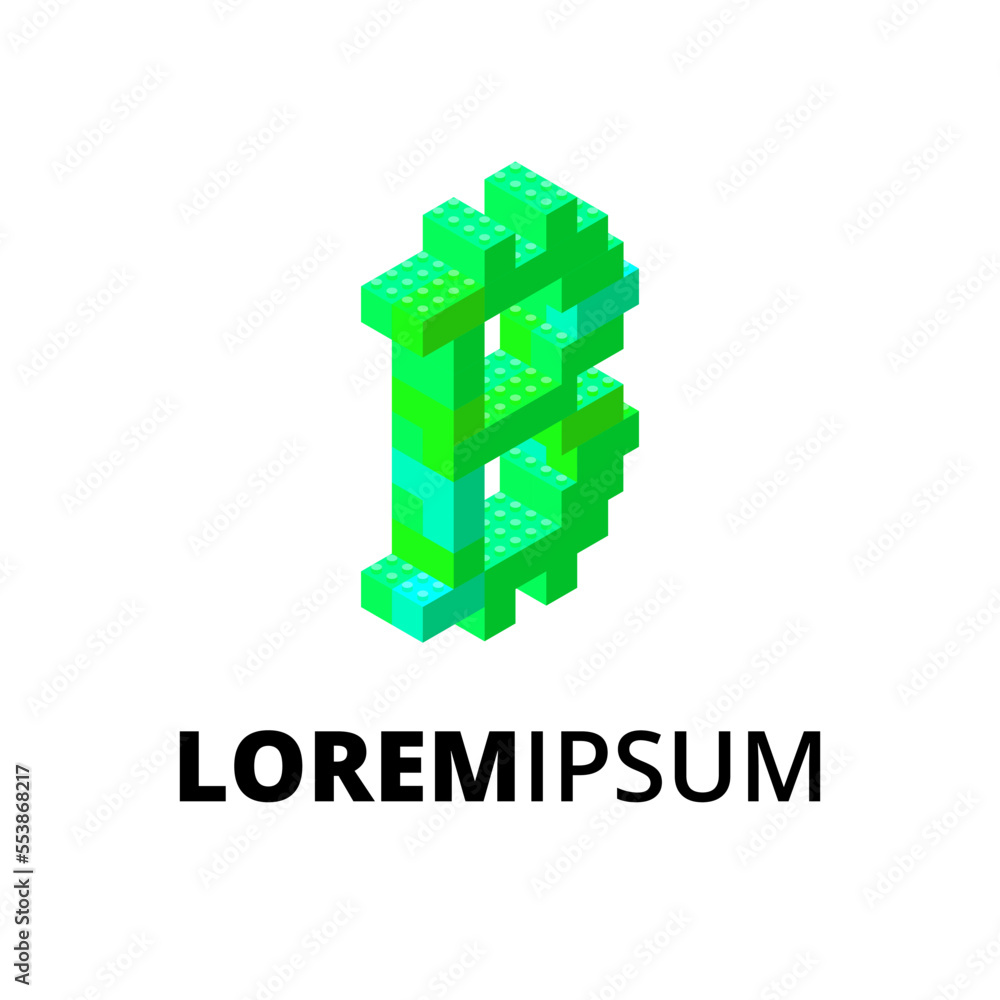 Logo with green bitcoin emblem in isometric. Vector illustration Logo with green bitcoin emblem in isometric. Vector illustration