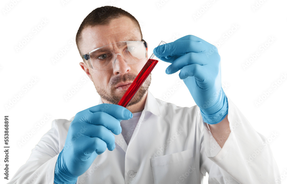 Scientist man with liquid in researcher test tube Scientist man with liquid in researcher test tube