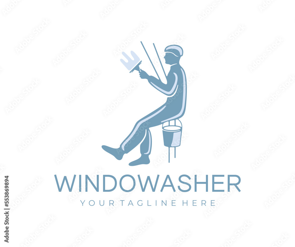 Industrial climbers wash windows building and skyscraper by using squeegee, logo design. Industrial mountaineering, window cleaner, housekeeping and cleaning, vector design and illustration Industrial climbers wash windows building and skyscraper by using squeegee, logo design. Industrial mountaineering, window cleaner, housekeeping and cleaning, vector design and illustration