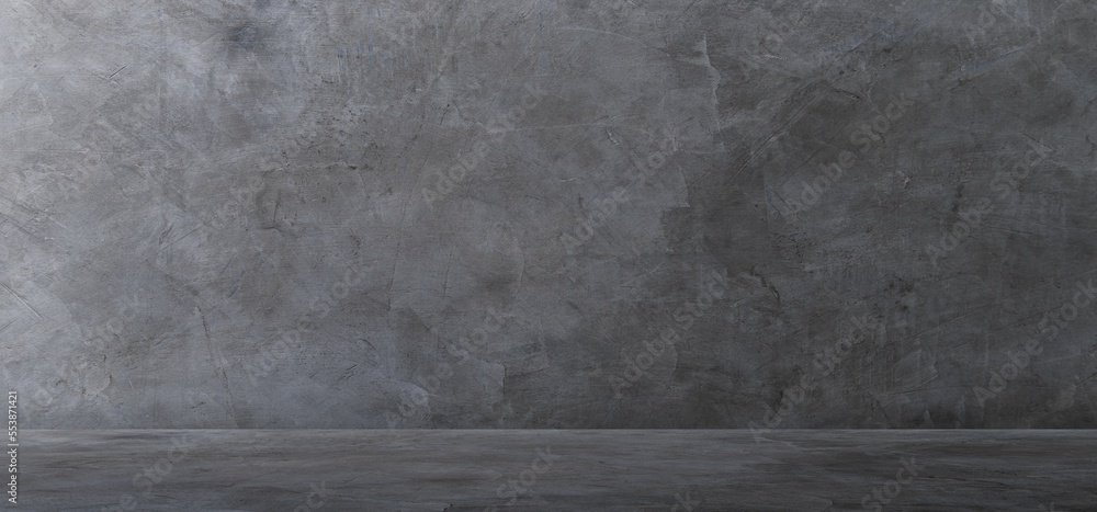 Empty dark gray cement wall room interior studio background and rough ...