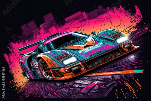 Pop art neon racing sports car generated ai