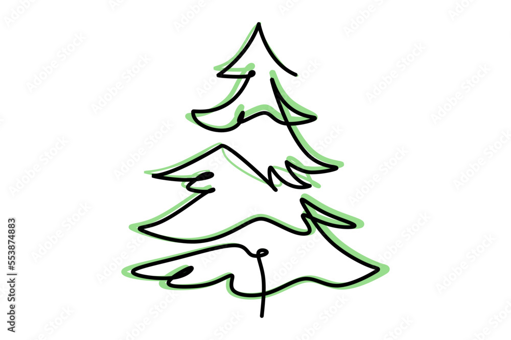 Pine tree Single continuous line drawing. Simple hand drawn style design element for Christmas holiday and new year celebration Pine tree Single continuous line drawing. Simple hand drawn style design element for Christmas holiday and new year celebration