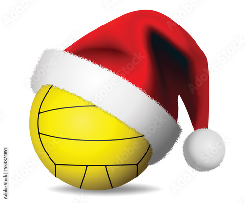 Christmas Water polo ball and Santa Claus Hat - Waterpolo Sport ball concept - Isolated on white Background - Vector new