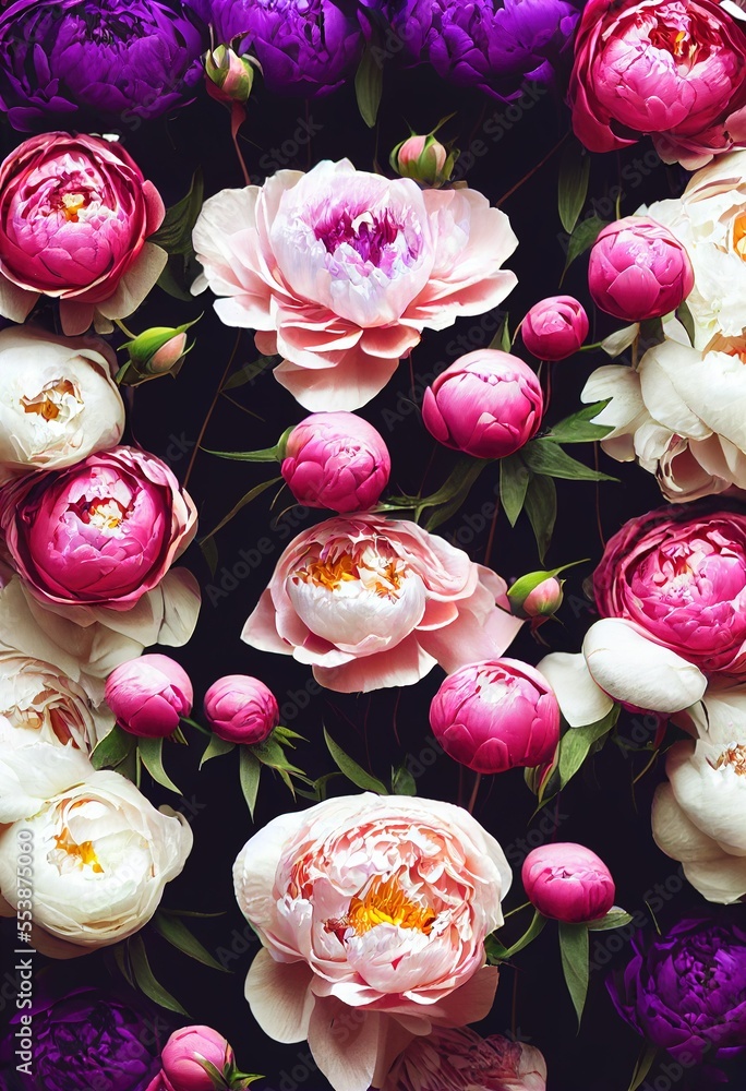 Beautiful bouquet of flowers in purples, pinks and whites. generative ai Beautiful bouquet of flowers in purples, pinks and whites. generative ai