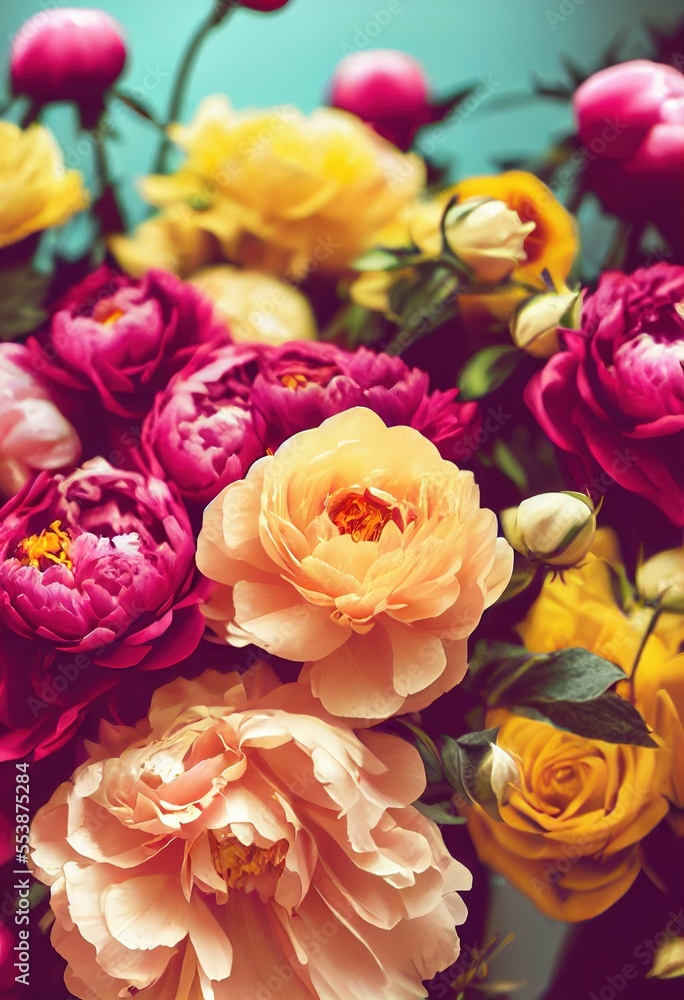 Fototapeta premium Beautiful bouquet of flowers in reds yellows, pinks and purples. generative ai generative ai