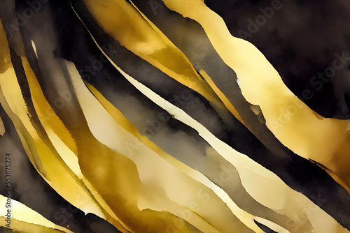 Black and gold watercolor background. Luxury watercolor texture. Generative AI. © StylishDesignStudio
