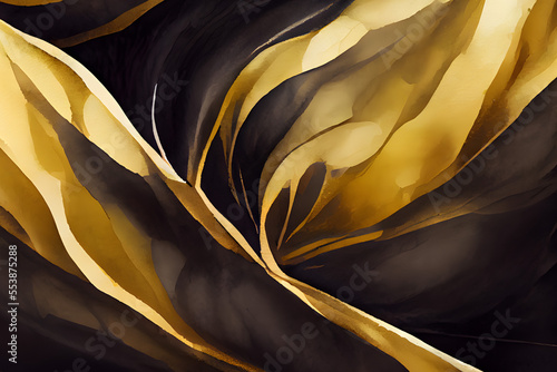 Black and gold watercolor background. Luxury watercolor texture. Generative AI. © StylishDesignStudio
