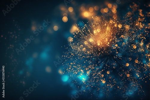 Abstract holiday glow firework background in shades of blue and yellow photo