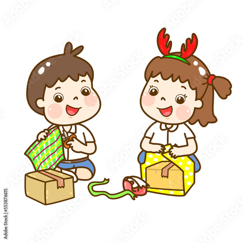 Cartoon Thai Students in Christmas party.