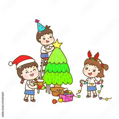 Cartoon Thai Kids in New Year Party.