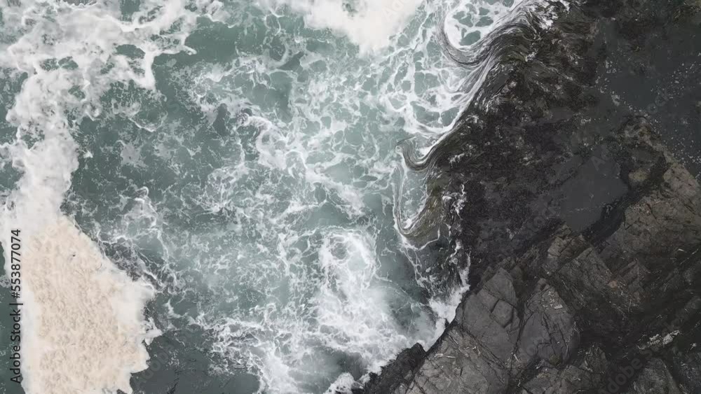 Aerial of long algae in the rough pacific ocean of Pichilemu, Chile - raw version Aerial of long algae in the rough pacific ocean of Pichilemu, Chile - raw version