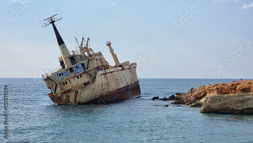 Shipwreck of Edro III on a rocky coast near Paphos, Cyprus © Aleks