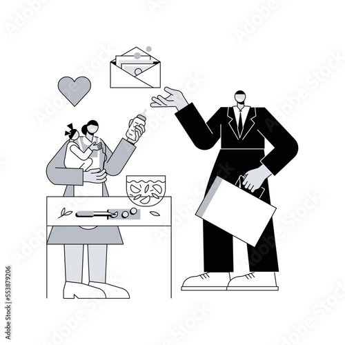 Breadwinner abstract concept vector illustration. Earn money, work from home, husband businessman, working father mother, family needs support, freelance work, homemaking wife abstract metaphor.
