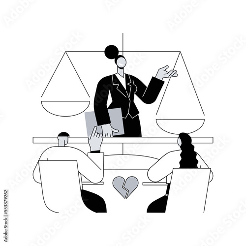 Divorce lawyer service abstract concept vector illustration. Family lawyer, divorce process, legal service consultation, law firm aid, child support, life estate deeds advice abstract metaphor.