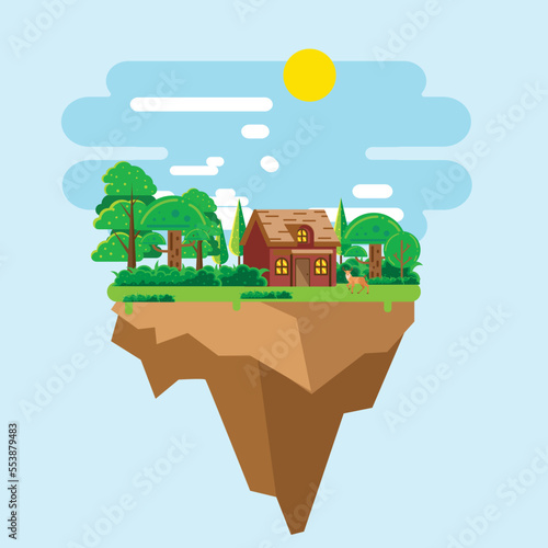 Floating Island Landscape Flat Design