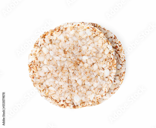 Crunchy rice cakes isolated on white, top view