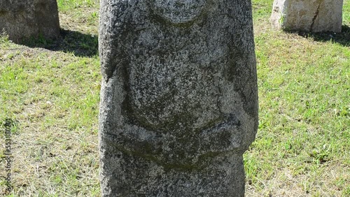 Polovtsian stone statues. Ukraine. Tiltup shot. Are photo