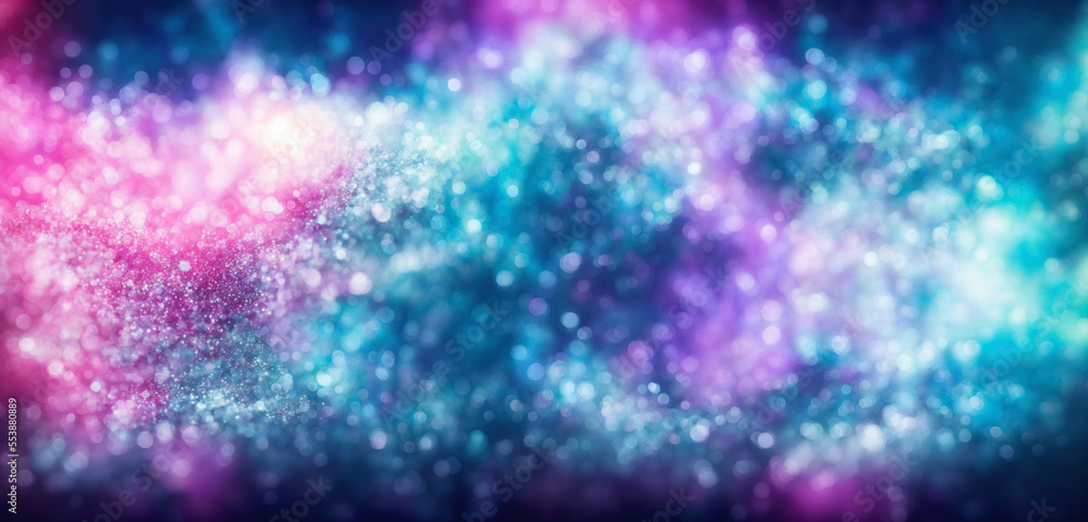 A blurry purple and blue theme backdrop made of particles, glitter, and sparkle can create a dreamy, ethereal atmosphere. Generative AI
