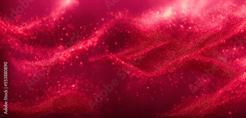 A red backdrop made of particles, glitter, and sparkle can create a dynamic, vibrant atmosphere. glowing glitter and sparkle add a sense of shine and glamour. Generative AI