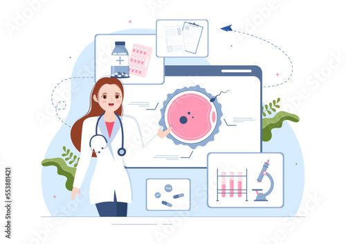 Fertility Clinic on Infertility Treatment for Couples and Handles in Vitro Fertilization Programs in Flat Cartoon Hand Drawn Templates Illustration