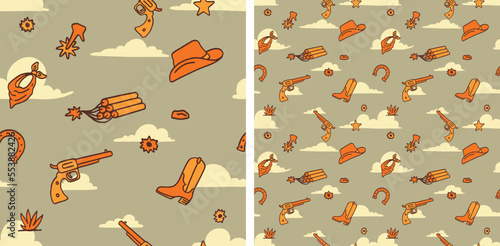 Cowboy Western Cute Seamless Pattern Vector Illustration vintage Cute Texas Aesthetic
