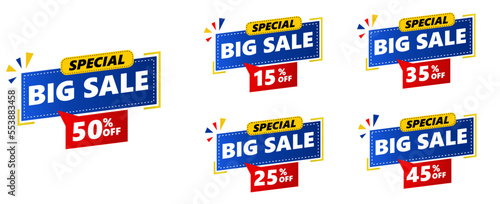 Percent Sale banner template design set, Big sale special offer. 50 15 25 35 45 percent sale. Vector illustration. Can used for business store event.