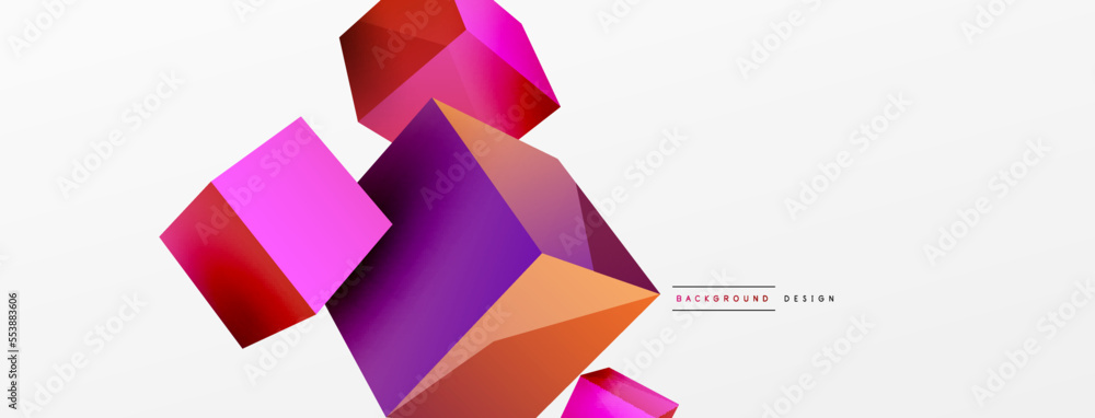 3d cubes vector abstract background. Composition of 3d square shaped basic geometric elements. Trendy techno business template for wallpaper, banner, background or landing 3d cubes vector abstract background. Composition of 3d square shaped basic geometric elements. Trendy techno business template for wallpaper, banner, background or landing