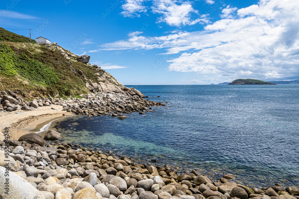 Seascape of Porto de Bares, a picturesque beach fishing village in Galicia Spain