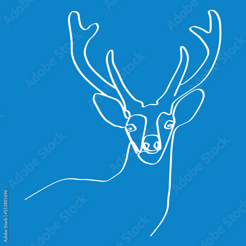 Maral. A deer's head drawn with a single line. An image of a Christmas deer. A festive deer. Background for postcards, banners, covers, albums, mobile screensavers, scrapbooking, advertising, blogs.