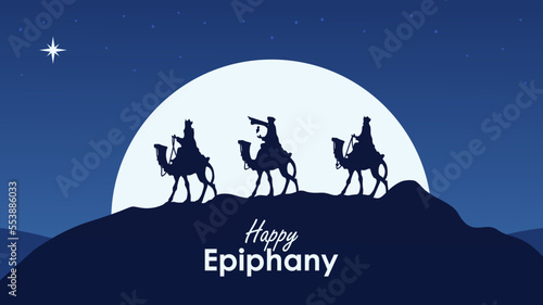 Print op canvas silhouette three king on camel for epiphany background