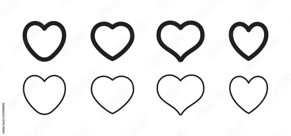 Hearts icon collection. Set of hearts. Linear and flat design, valentine's day love symbol. Hearts icon collection. Set of hearts. Linear and flat design, valentine's day love symbol.