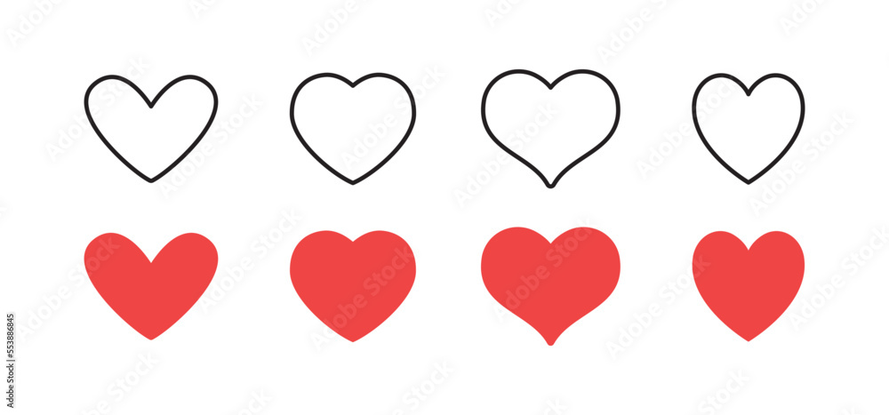 Hearts icon collection. Set of hearts. Linear and flat design, valentine's day love symbol. Hearts icon collection. Set of hearts. Linear and flat design, valentine's day love symbol.