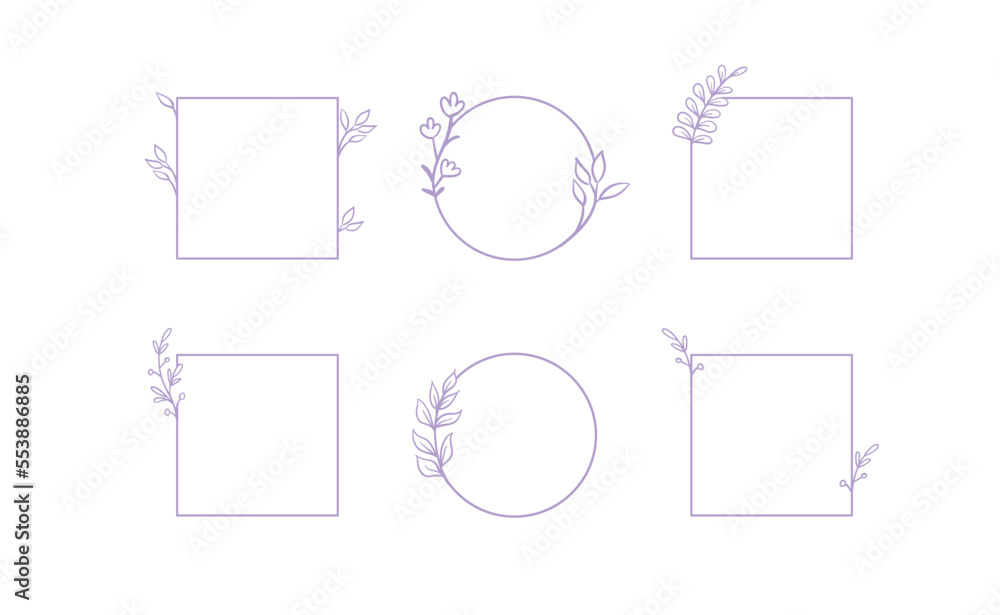 Floral decorative vector frame. Circle and square shaped frame. Elegant ornaments.