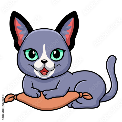 Cute russian blue cat cartoon on the pillow